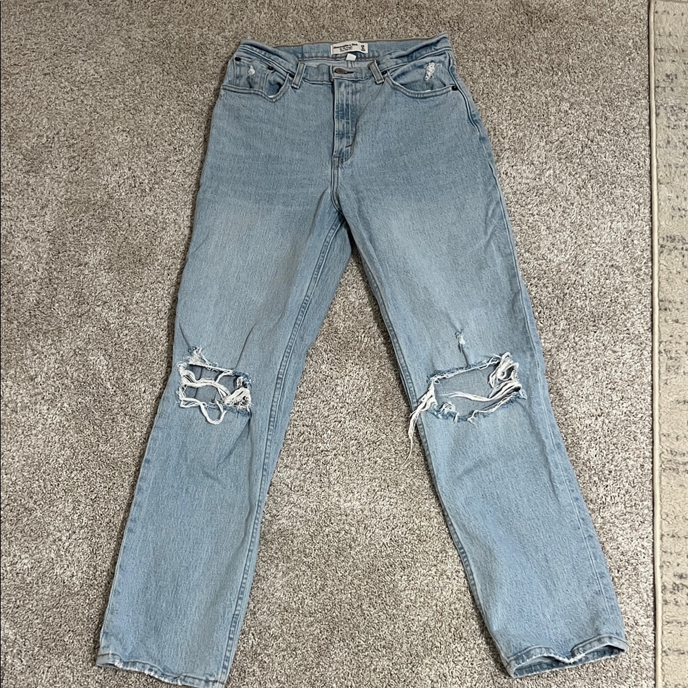 Abercrombie & Fitch Light Blue Ripped Straight Leg Jeans